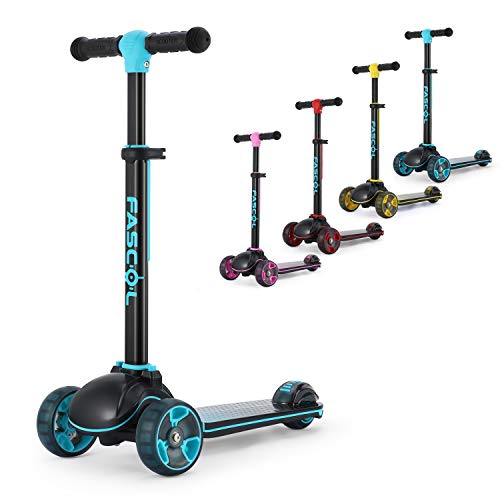 Fascol Kinderroller Klappbar Roller Scooter ab 3-12 Jahre Kinderscooter mit LED Räder Tretroller Belastbarkeit bis 60 kg, Türkisgrün