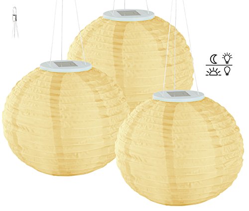 Lunartec Solar Laternen Lampions: Solar-LED-Lampion, Dämmerungs-Sensor, IP44, warmweiß, 30 cm Ø, 3er-Set (Solar-LED-Lampions mit Lichtsensoren)