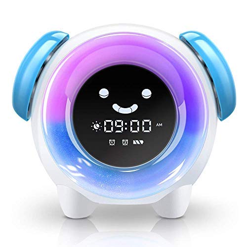 Kinderwecker Lichtwecker, Kinder Schlaf Training Wecker, Wake Up Digitaluhr mit 7 Farben Nachtlicht, wiederaufladbare Wecker, Romantisch Schlaflicht, blau