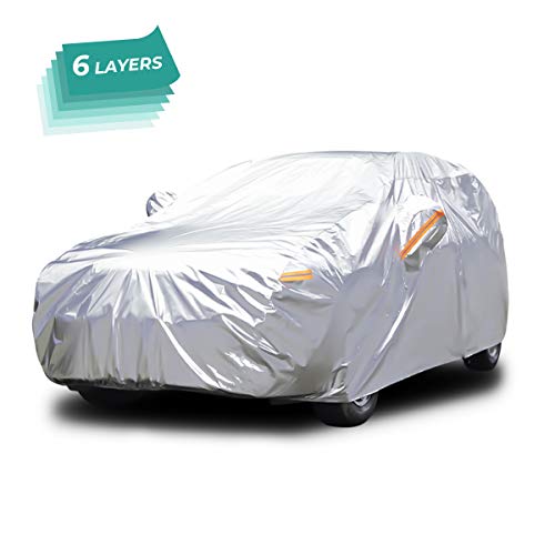 Audew Autoabdeckung Sechs Materialschichten Autoplane Autogarage Wasserdichte Schmutzabweisend Vollgarage den Ganzen Tag Autoschützer alle Autotyp atmungsaktiv Auto Plane SUV Winter und Sommer