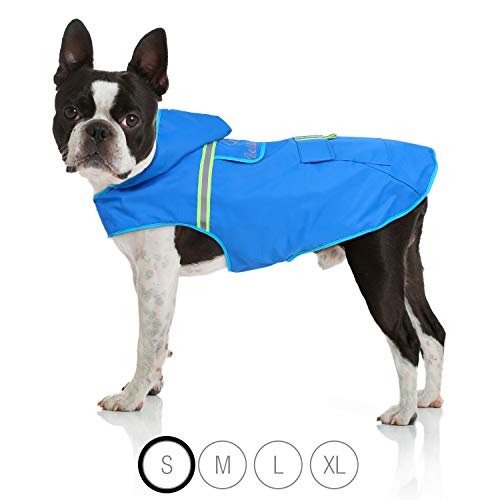 Bella & Balu Hunderegenmantel - Wasserdichter Hundemantel mit Kapuze und Reflektoren für trockene, sichere Gassigänge, den Hundespielplatz und den Urlaub mit Hund (S | Blau)