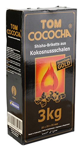 Tom Cococha Gold 3 kg-Wasserpfeifenkohle aus Kokosnussschalen-Würfel ca. 25 x 25 mm Shisha Kohle, Kohlenstoff, Schwarz, 30 x 15 x 10 cm