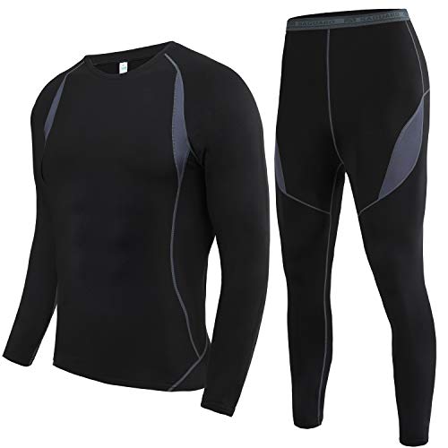 Thermounterwäsche Herren Funktionswäsche Atmungsaktiv Thermo Unterwäsche Winter Warm Skiunterwäsche Schwarz L