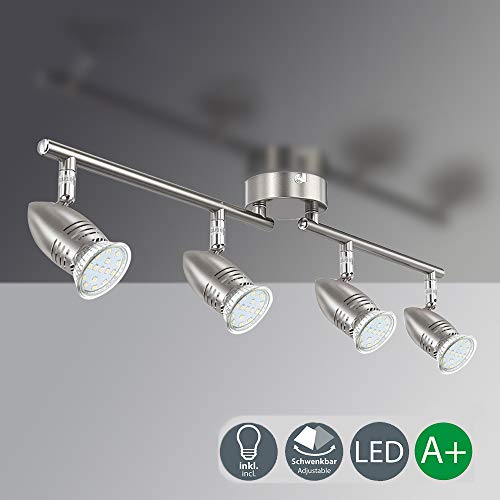 TONBUX LED Deckenstrahler 80cm lange Deckenleuchte mit 4 * 3W GU10 Led Birne Schwenkbar Kopf Strahler Deckenspots Modern Wohnzimmerlampe Warmweiß Licht
