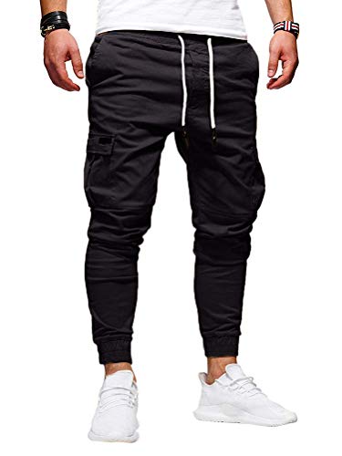 Onsoyours Herren Chino Hose Loose Fit Stretch Arbeitshose Moderene Chinohose mit Elastischem Kordelzug Z4 Schwarz Medium
