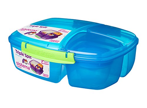 Sistema Lunch Triple Split Lunchbox mit Joghurttopf, 2 Liter, plastik, blau / grün, 24.5 x 20 x 9 cm