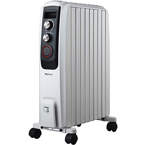 Pro Breeze 2000W Ölradiator - elektrischer, energiesparender Heizkörper mit 8 Rippen, integrierter Zeitschaltuhr, 3 Heizstufen, regulierbaren Thermostat und Sicherheitsabschaltfunktion