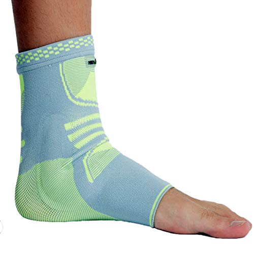 Neotech Care Sprunggelenkbandage (1 Einheit) mit Silikon-Gelkisseneinlage - elastisches und atmungsaktives Strickgewebe - Kompressionsmanschette - Damen, Herren, rechts oder links tragbar - Grau (L)