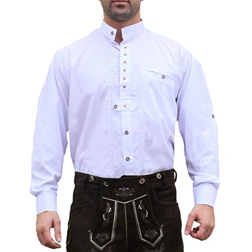 Trachtenhemd Hemd f�r Trachten Lederhosen edelwei� bestickt Wei�, Hemdgr��e:M