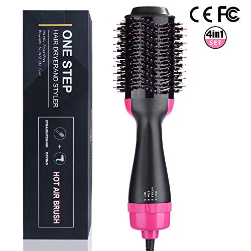 Aibesser 4 in 1 Haartrockner Multifunktionaler Warmluftbürste Hair Styler Volumenbürste Heißluftkamm Haarglätter Negativer Ionenfön Lockenbürste Lockenwickler für alle Haartypen