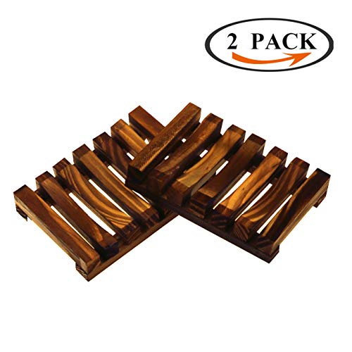 Funlifly Seifenschale Dusche/Bad(2 Stück) Holz Handarbeit Seifenhalter Halter Bad Waschbecken Deck Seifenhalterung natürliche Bambus Seifenkiste Seifen Box für Seife Scrubber Schwämme