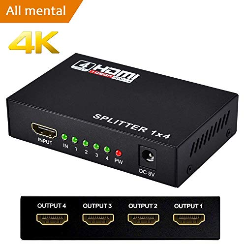 HDMI Splitter, FAERSI 1x4 Ports mit V1.4B Video Konverter 1 in 4 mit Full HD Auflösung 1080P 4K/2K 3D (1 Eingang an 4 Ausgänge)
