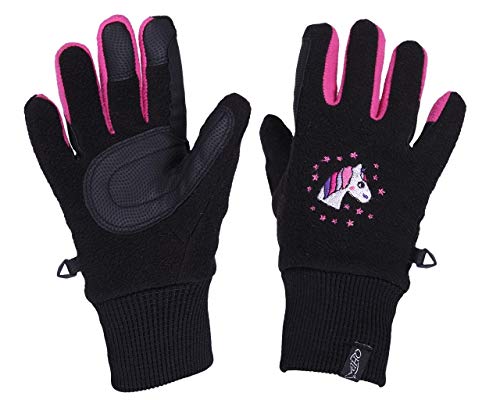 QHP Fleece-Reithandschuhe Fresco Handschuhe Druckmotiv Touchscreennutzung (Junior 2, Schwarz)