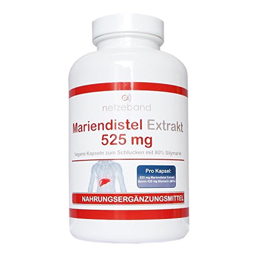 Mariendistel Extrakt 525 mg - 80% Silymarin (420mg) - 200 vegetarische Kapseln - frei von Trennmitteln und Füllstoffen - Detox durch Silymarin