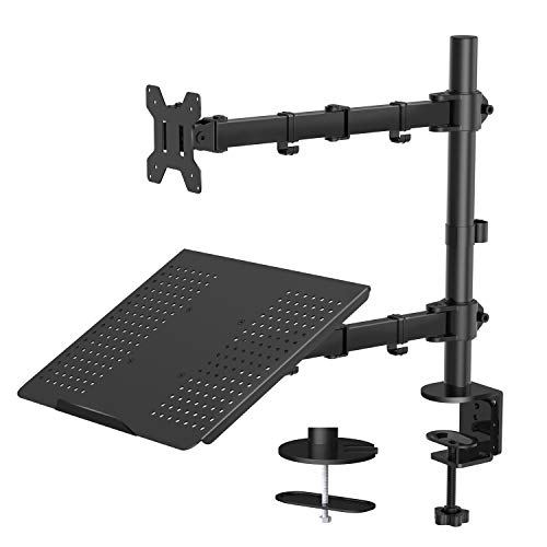 HUANUO Monitor Arm mit Laptop-Halterung, Volleinstellbar für 13 bis 27 Zoll LCD LED Bildschirm & bis 15.6 Zoll Notebook, 2 Montageoptionen