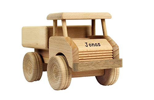 Geschenkissimo Holz-LKW für Kinder - Spielzeug Lastwagen mit Namen - Gravur - Massives Holzspielzeug, robust & langlebig - Holzauto für Kleinkinder, EIN tolles Kindergeschenk