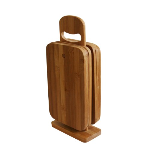 axentia Schneidebrett-Set 7 teilig - 6 Brettchen aus Bambus-Holz - Brettchenständer mit Frühstücksbrettchen - Holzbrett hohe Schnittfestigkeit & schonend für Messerklinge - Brett für Küche