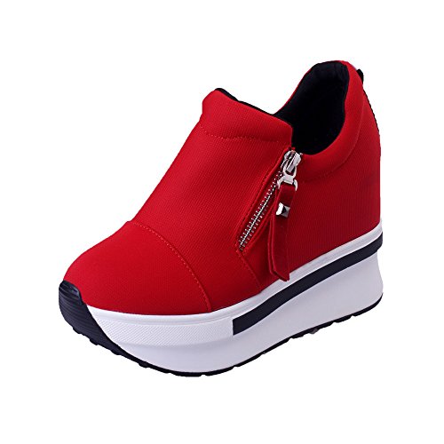 Damen Sneaker Mädchen Mode Laufschuhe Freizeit Leder Freizeitschuhe Sportschuhe mit Reißverschluss... (EU:36, Rot-A)