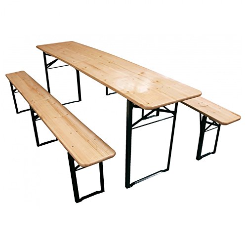 Bierzeltgarnitur klappbar Set 3 teilig Sitzgruppe - Biertisch und Bänke Garten Festzeltgarnitur faltbar L217 x B48/24 cm Gartenmöbel Holz lackiert