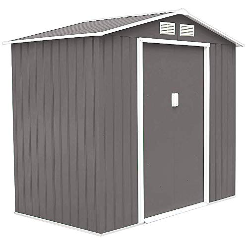 HATTORO Metall Gerätehaus Verschiedene Größen Geräteschuppen Garten Schuppen Gartenhaus Hellgrau (S100)