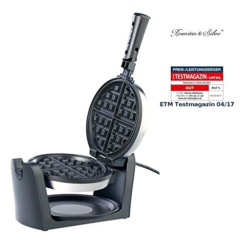 Rosenstein & Söhne Waffeleisen zum Drehen: 180° Drehbares Waffeleisen aus Edelstahl, 1000W, f. Belgische Waffeln (Amerikanisches Waffeleisen drehbar)