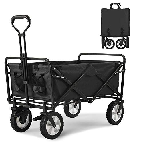 Bear family Faltbarer Bollerwagen klappbar Handwagen mit Bremsen, Transportwagen Strandwagen Transportkarre Gartenanhänger Gartenwagen, 360 ° drehbar, belastbar bis 80kg, Schwarz/Rot