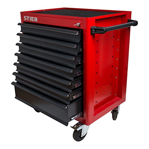 STIER Werkstattwagen | unbestückt - leer | Werkzeugwagen | Montagewagen | kugelgelagerte Schubladenschienen | 7 Schubladen | Max. Belastung 500 kg | Vollgummibereifung | mit Dosenhalter |