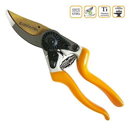 GRÜNTEK Gartenschere Z-25 Geschmiedete TITAN beschichtete Premium Baumschere Rebschere 215mm, Bypass Antihaftbeschichtet. GELD-ZURÜCK-GARANTIE !!
