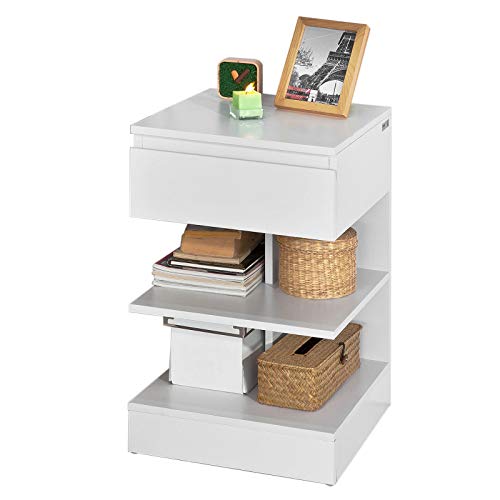 SoBuy FBT49-W Beistelltisch Nachttisch Nachtschrank Kommode mit 1 Schublade und 3 Ablagen, weiß, BHT ca: 39x65x39cm