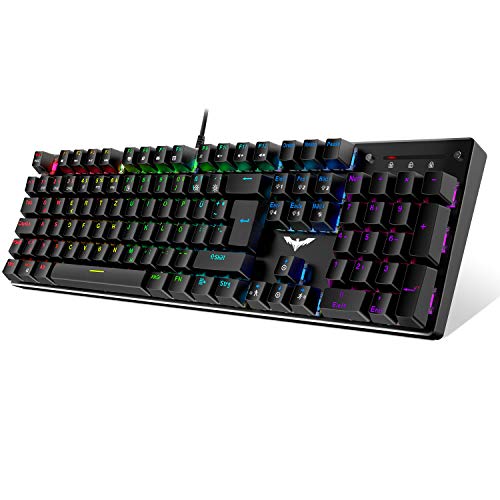 havit Mechanische Gaming Tastatur, QWERTZ Tastatur (Deutsches Layout) mit roten Schaltern, Mechanische Tastatur für PC Gamer und Arbeits, Schwarz (HV-KB432L)
