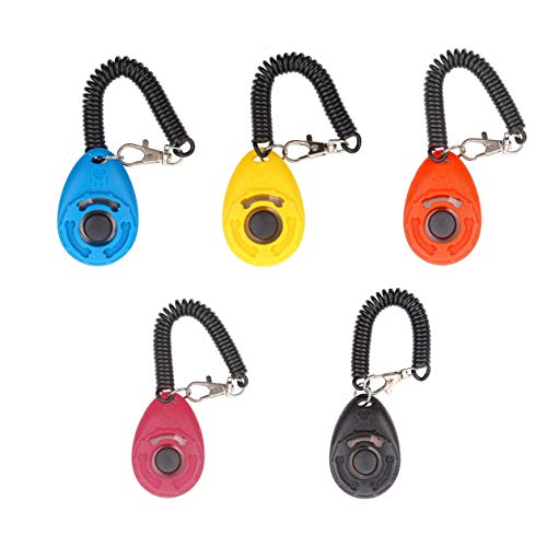 Toozey Hunde Clicker, 5 Stück Clicker mit Handschlaufe, Klicker mit Großem Knopf, 5 Farben, Bonus E-Book