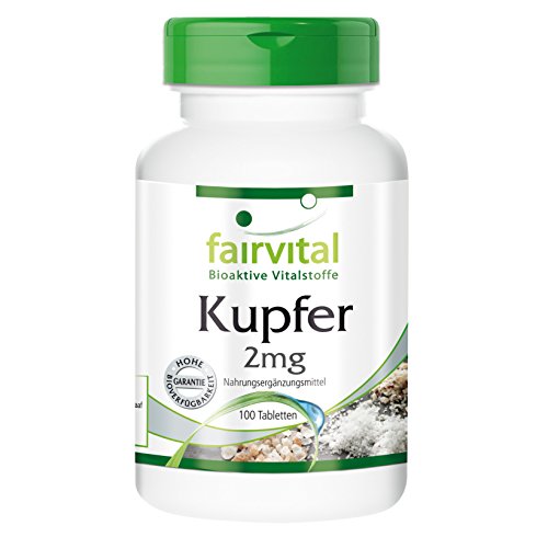 Kupfer 2mg, vegan, Reinsubstanz ohne Trennmittel, hohe Bioverfügbarkeit als Aminosäurechelat, 100 Tabletten, Großpackung, Nahrungsergänzung