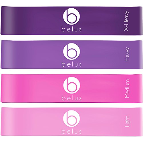 Widerstandsband Set, 4er Set Von Belus Mit Tasche - Set Aus 4 Bändern Als Resistance Band, Fitnessband, Gymnastikband Für Sport, Fitness, Reha - Plus Video Download Und EBook - Farbe Pink Und Violett