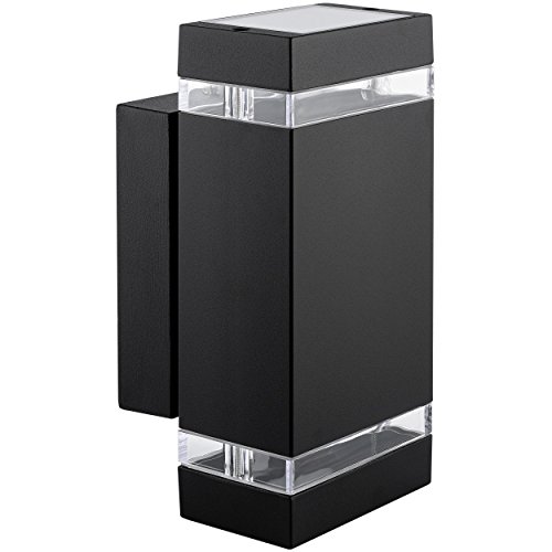 LED Wandlampe up & down [Außen-Wandleuchte IP44] Aufbau-Leuchte Alu schwarz, incl. 2x LED Leuchtmittel 5W, 230V GU10 in warm-weiss