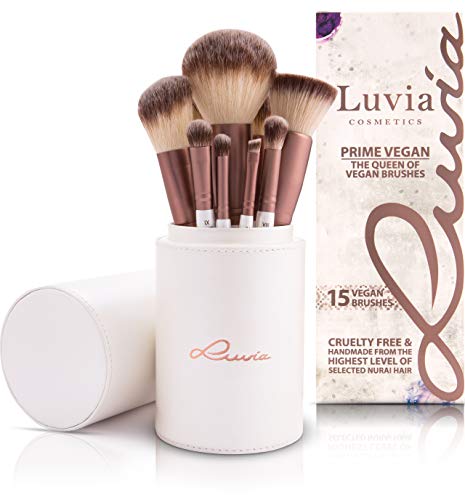 Luvia Makeup Pinsel Set - Prime Vegan - 15 Kabuki Schminkpinsel inkl. Make Up Beauty Pinselhalter & Reise Satin Schminkbeutel für Kosmetikpinsel - Perlmutt/Coffee – Brush Set