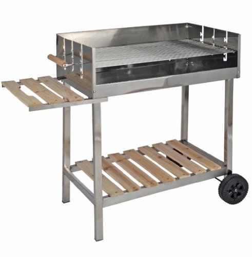 Grill XXL Edelstahl Grillwagen Holzkohlegrill fahrbar mit Holzablage