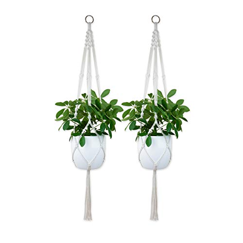 Inalu 2er Set Makramee Blumenampel mit Metallring - Innen und Außen - Baumwollseil Pflanzenampel - Hängeampel für Blumen - Boho Pflanzenhänger Wand Decke Balkon - 104 cm