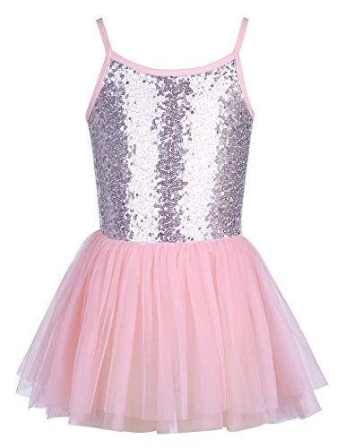 trudge Mädchen Kleid Ballettkleid Kinder Ballett Trikot Ballettanzug mit Tütü Röckchen Pailletten Ballett Kleid Türkis Shiny Sparkle Party Balletttrikot Tanzkleid Tanzbody, Rosa, 120 / 3-4 Jahre