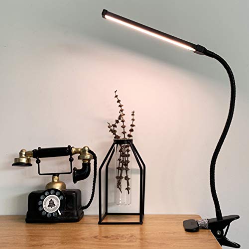 LED Klemmleuchte  Dimmbar Leselampe klemmen Bett Schreibtischlampe mit 3 Modi (10 Helligkeitsstufen), USB-Leselampe mit Augenschutz, 360 ° Flexibler Schwanenhals Clip Tischlampe (Schwarz)