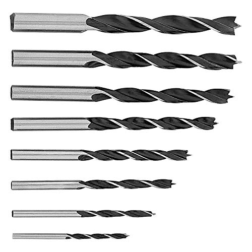 LUX-TOOLS Holzbohrer-Satz, 8-teilig | Spiralbohrer-Set in Kassette inkl. 8 Bohrern aus gehärtetem Stahl mit Zentrierspitze und Rundschaft