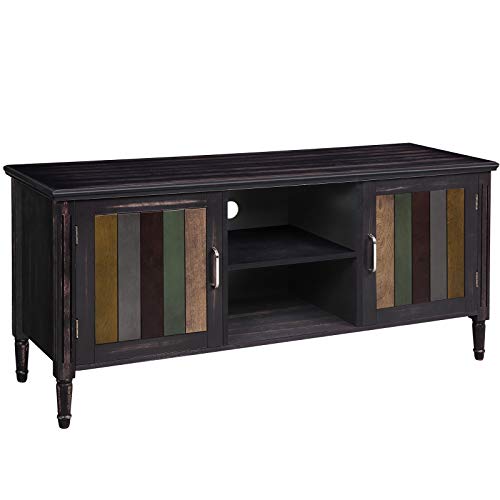 VASAGLE Fernsehtisch für 50 Zoll Fernseher, 2 offene Ablagen, TV-Schrank mit bunten Türen, für Wohnzimmer, Fernsehzimmer, Büro, Beine aus Massivholz, einfache Montage, Holzoptik, Dunkelbraun LTS05GL