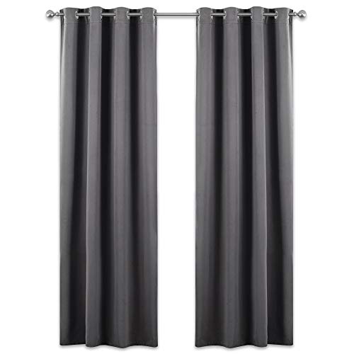 PONY DANCE Vorhang Blickdicht Wohnzimmer - Gardinen Blickdicht Grau Vorhänge Thermo Schlafzimmer Dekoschals Gardine Blickdichter Ösenvorhang, 2er Set H 210 x B 132 cm