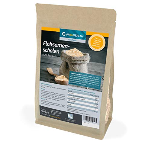 FP24 Health Flohsamenschalen 95% Reinheit 1000g - Zippbeutel - Rückstandskontrolliert - 1kg indische Flohsamen Schalen - Top Qualität