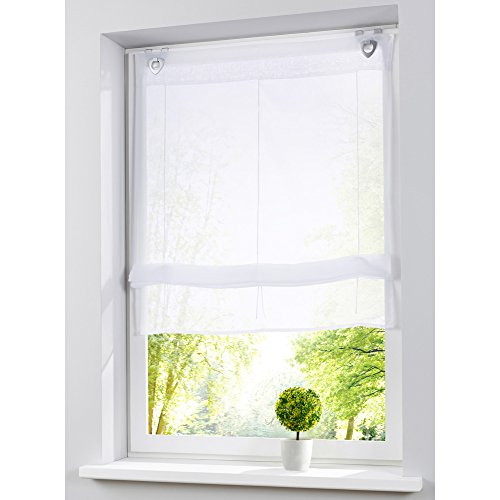 1er-Pack Raffrollo mit U-Haken Weiß Transparent Voile Ösenrollo Vorhang (BxH 100x130cm, Weiß)