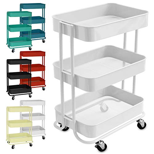 casa pura Design Allzweckwagen mit 3 Etagen - Rollwagen bis 24 kg belastbar - Servierwagen mit 2 Bremsen - Beistellwagen für Küche, Bad, Büro - Korbwagen auf Rollen in 6 Farben (Weiß)