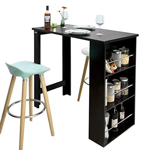 SoBuy FWT17-SCH Bartisch schwarz Küchentisch mit 3 Regalfächern Stehtisch Tresen Theke, BHT ca.: 112x106x57cm