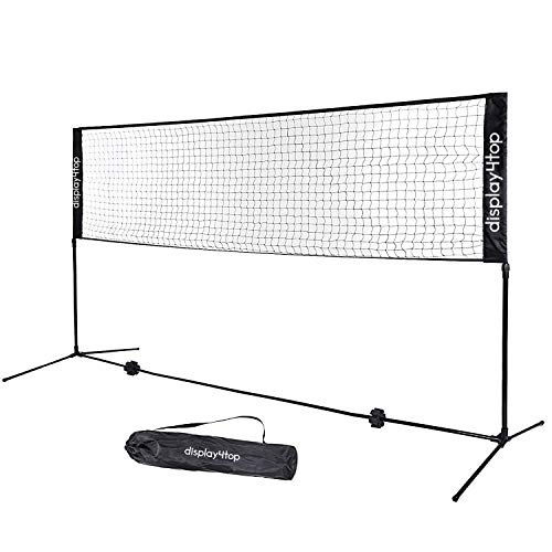 Display4top Tennisnetz 5m Verstellbares, faltbares, tragbares BadmintonNetz für Tennis, Pickleball, Kinder-Volleyball - Einfaches Aufbau-Nylon-Sportnetz mit Stäben