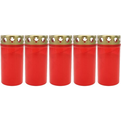 Grablicht Brenner Nr. 3 mit Golddeckel ROT, Dauerbrenner, 5er SET, Grabkerzen, Tagebrenner