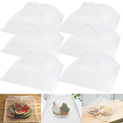 MojiDecor Fliegenhaube, 6er Set Abdeckhaube für Essen, Faltbare Kuchenabdeckung Fliegenschirm Lebensmittel Abdeckung, Perfekter Fliegen-Schutz für Essen, Obst, Picknick, BBQ, 44x44x30 cm, Weiß