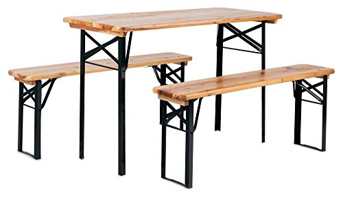 Stagecaptain Hirschgarten Bierzeltgarnitur für Balkon (Kurze Version mit 117 cm Länge, 1x Tisch, 2 x Stühle, Holz, klappbar) Natur